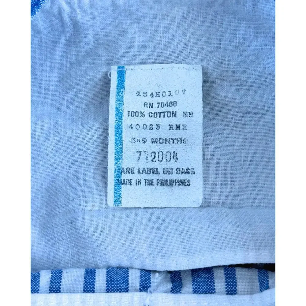 Vintage Baby Train Romper Blue Railroad Stripe Overalls 6-9M